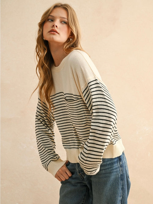 Stripe Pocket Front Sweater