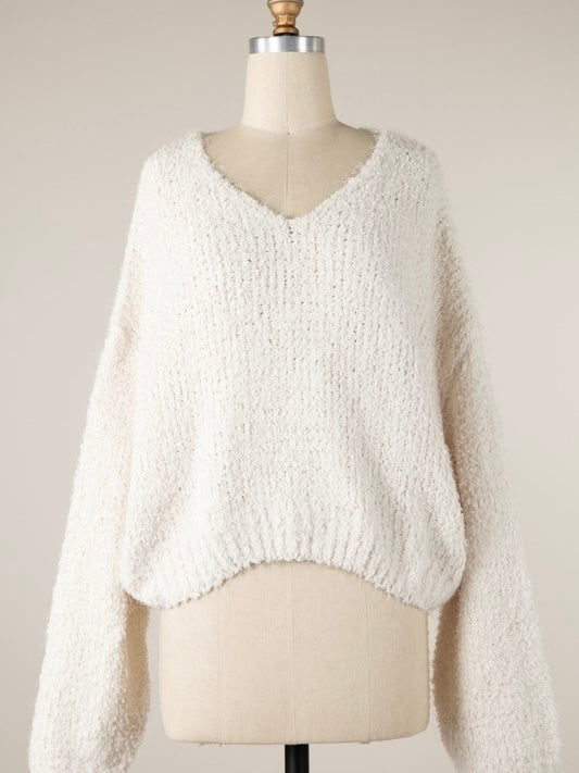 Fluffy Off Shoulder Shira Sweater in Ivory