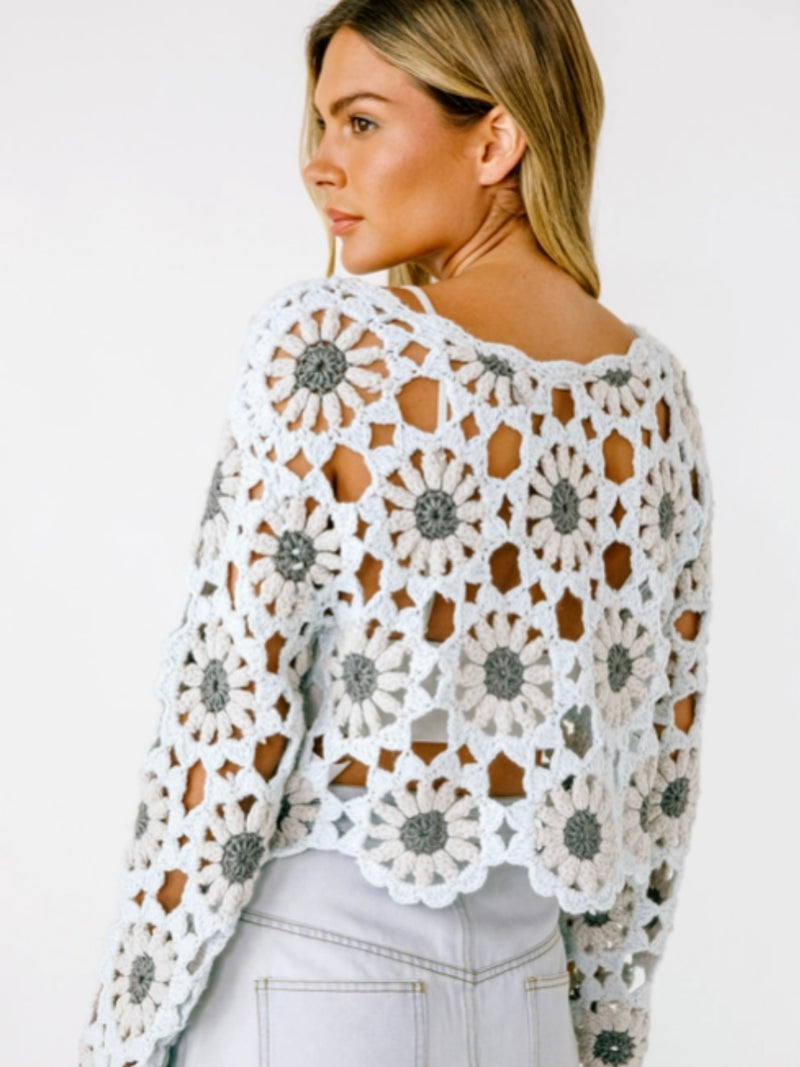 FINAL SALE Crochet Daisies Top