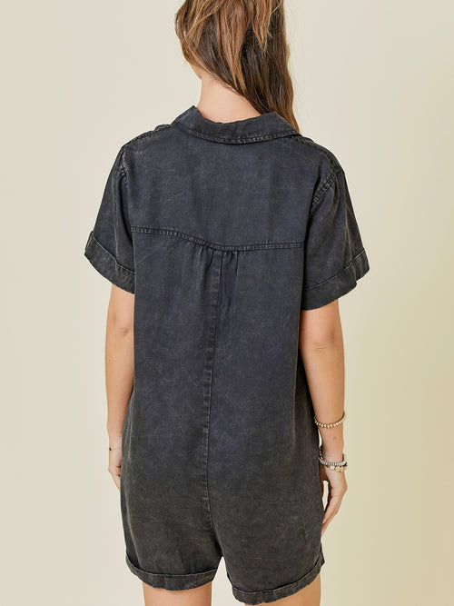 Washed Black Denim Romper