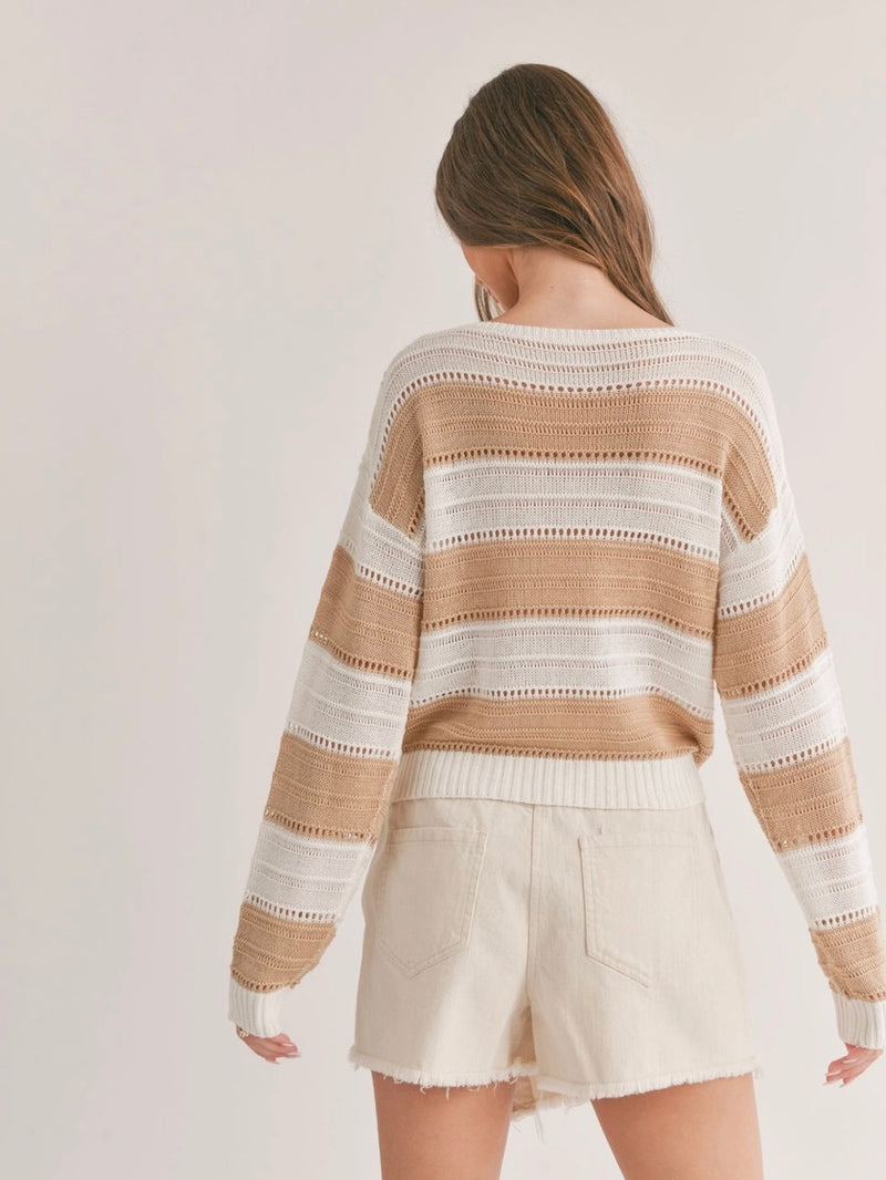 Lucia Striped Sweater in Taupe/Off White