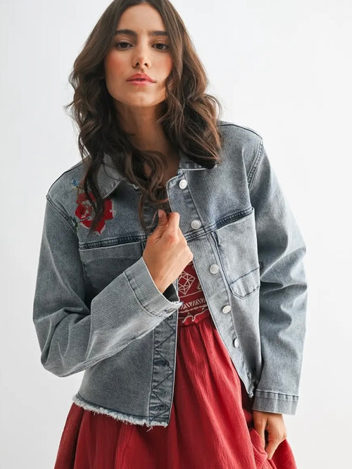 Floral Embroidered Denim Jacket
