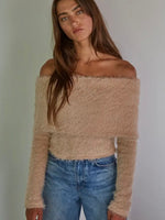 Dusty Pink Fuzzy off the shoulder Knit Sweater