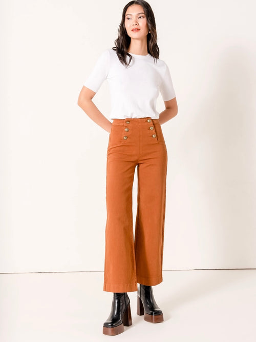 Victorine 6 Buttons Wide Leg Jean in Camel