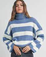 Blue & White Striped Chunky Sweater