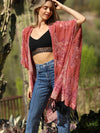Floral Fringe Velvet Burnout Kimono
