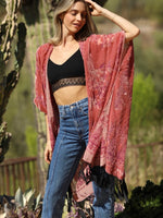 Floral Fringe Velvet Burnout Kimono