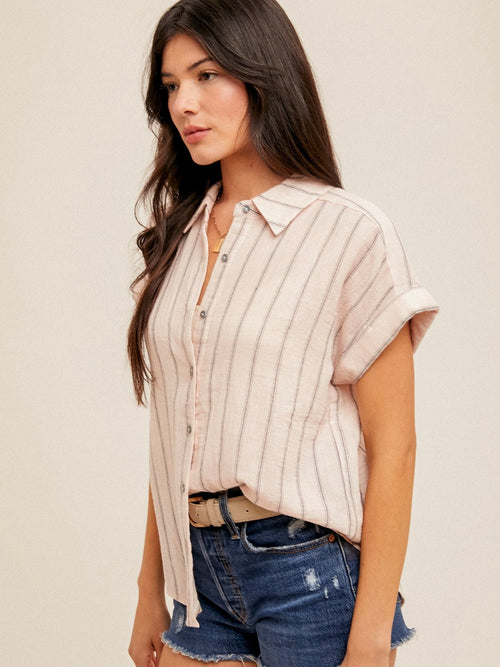 Striped Short Sleeve Button Down