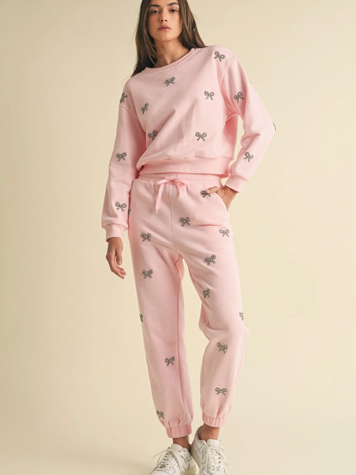 FINAL SALE Pink Bow Bedazzled Sweat Pants