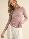 Boat Neck Long-Sleeve Sweater Top in Mauve