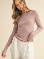 Boat Neck Long-Sleeve Sweater Top in Mauve