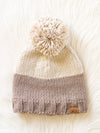 Beige & Taupe Color Block Pom Hat