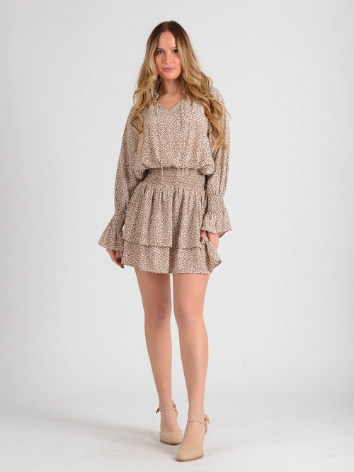 Leopard Floral Chiffon Smocked Dress