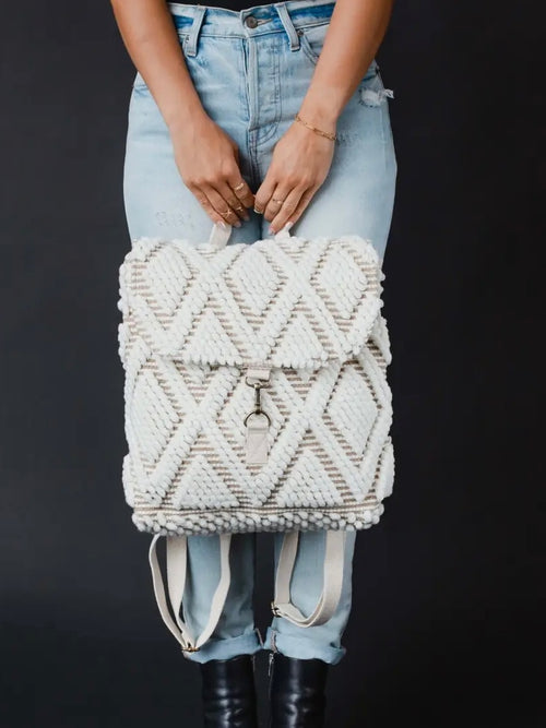 Cream Diamond Pattern Backpack