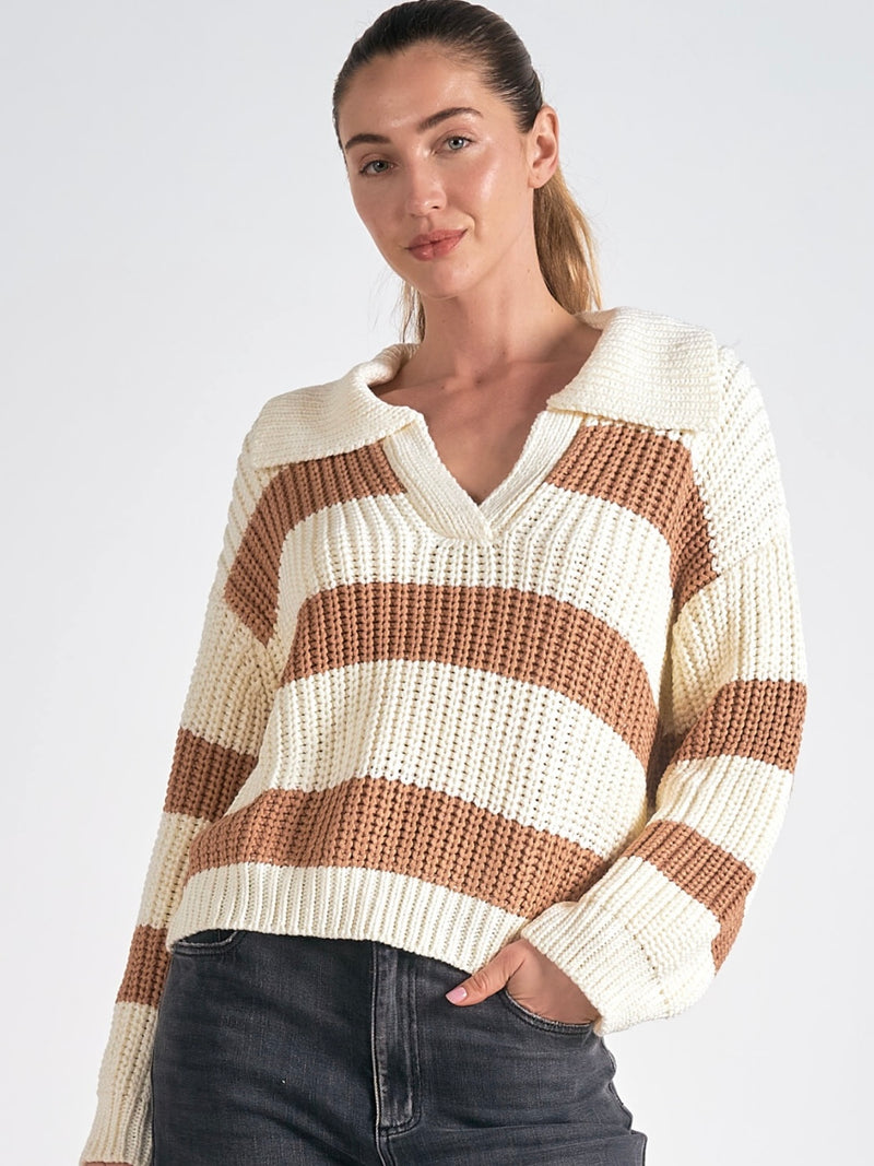 Caramel & White Striped Sweater