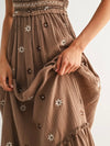 Smocked Mocha Embroidered Maxi Dress
