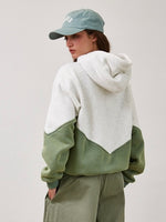 Olive Tiered Sherpa Lined Hooded Sweatshirt