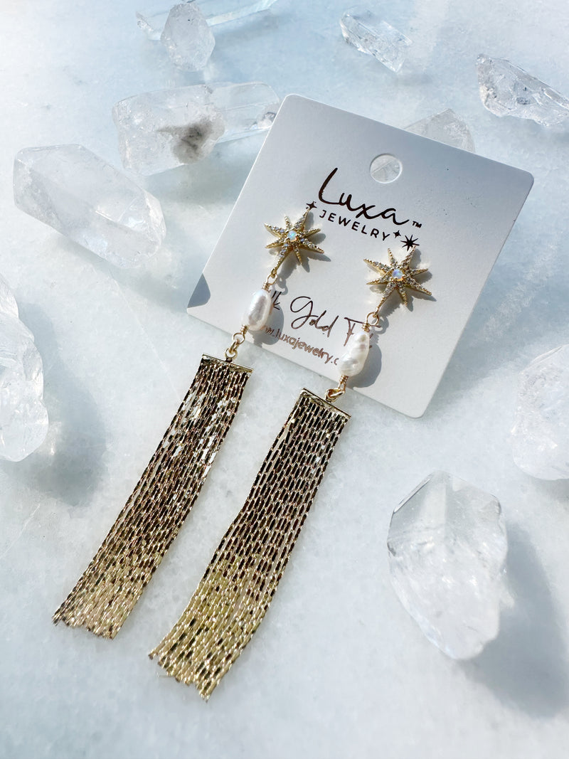 Opal Starburst & Mother of Pearl Divinity Chain Tassel Earring