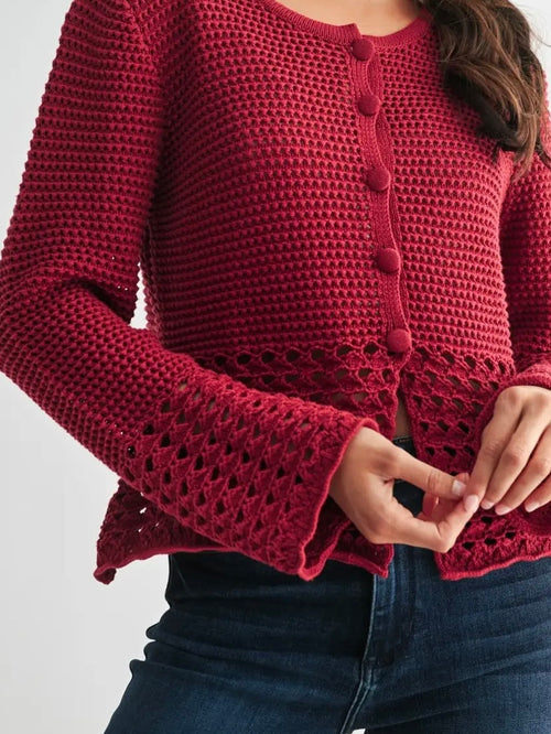Crimson Detail Crochet Cardigan