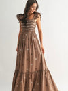 Smocked Mocha Embroidered Maxi Dress