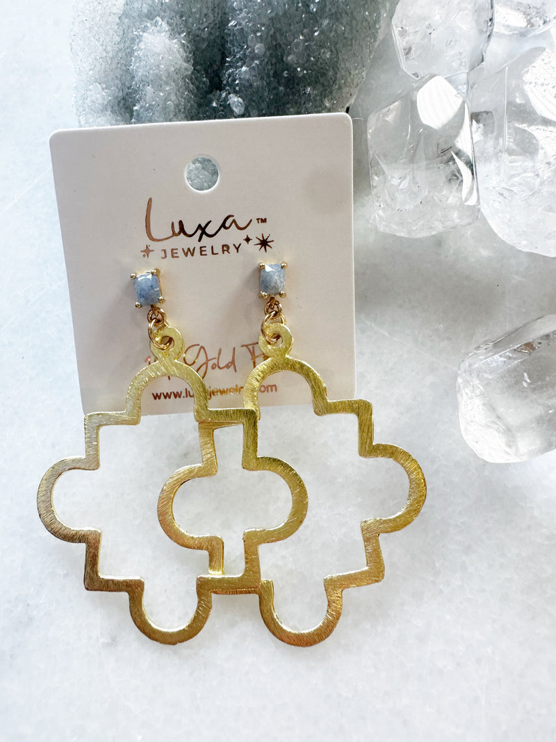 Blue Opal Geo Hoop Drop Earring