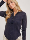 Mineral Washed Thermal Knit Henley Top