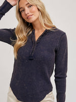 Mineral Washed Thermal Knit Henley Top