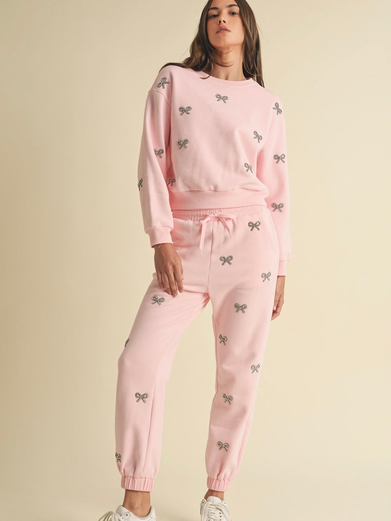 Pink Bow Bedazzled Sweat Pants