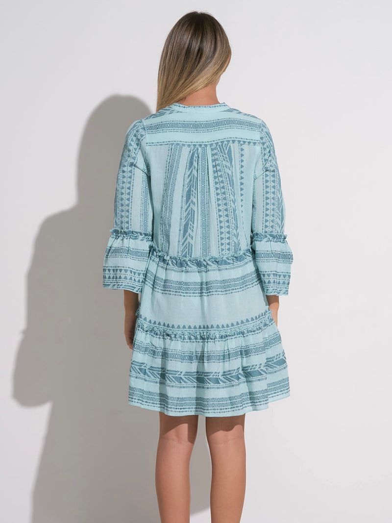 Claire Tiered Jacquard Bell Sleeve Dress