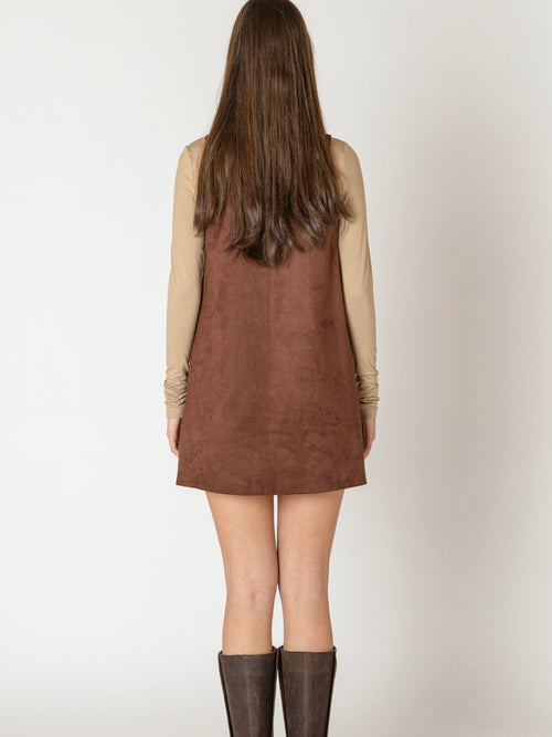 Faux Suede Mini Dress in Chocolate