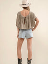 Garment Washed Shirred Crop Jersey Knit Top in Light Olive