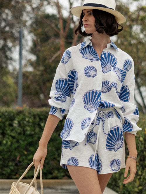 Seaside Blue Shell Button Down