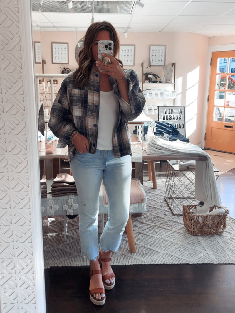 Oversized Ruby Plaid Jacket in Navy