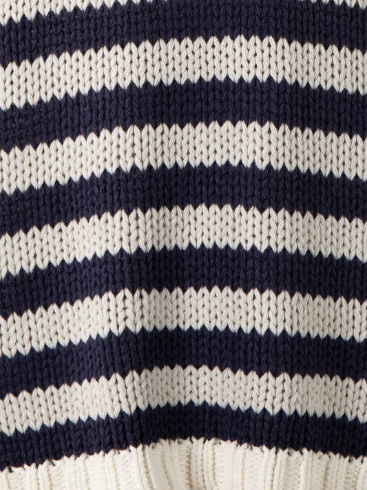 Denim Striped Cable Knit Sweater