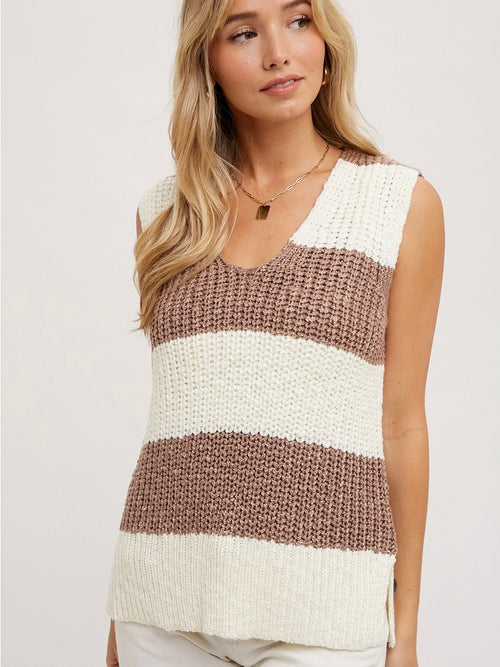 Sleeveless Knit Top in White and Coco