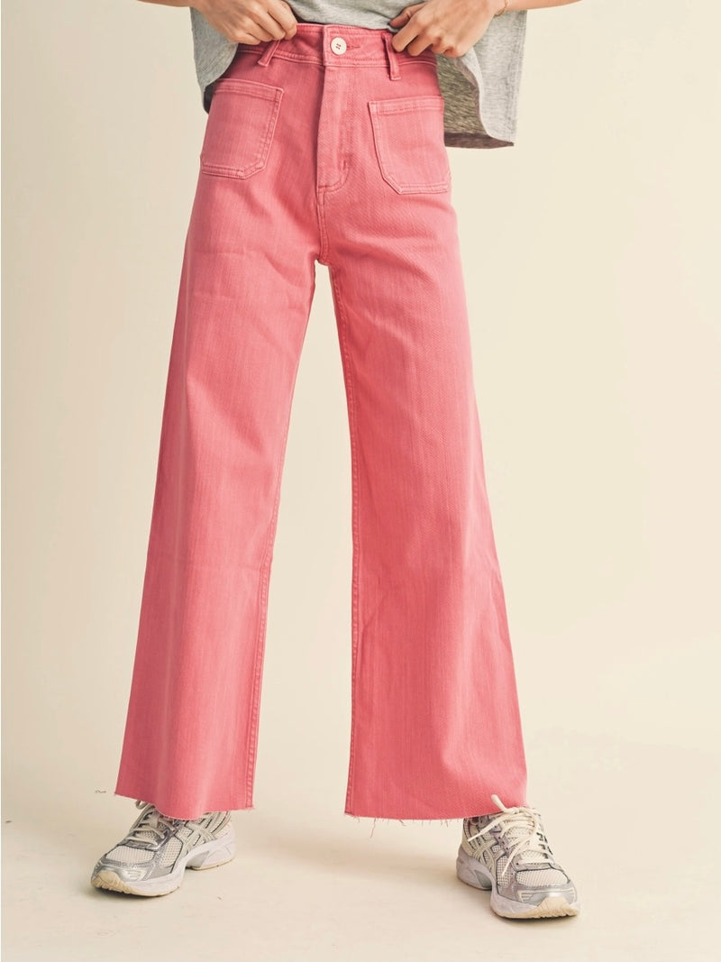 FINAL SALE Straight Wide Leg Pants with Front Pocket in Rasberry