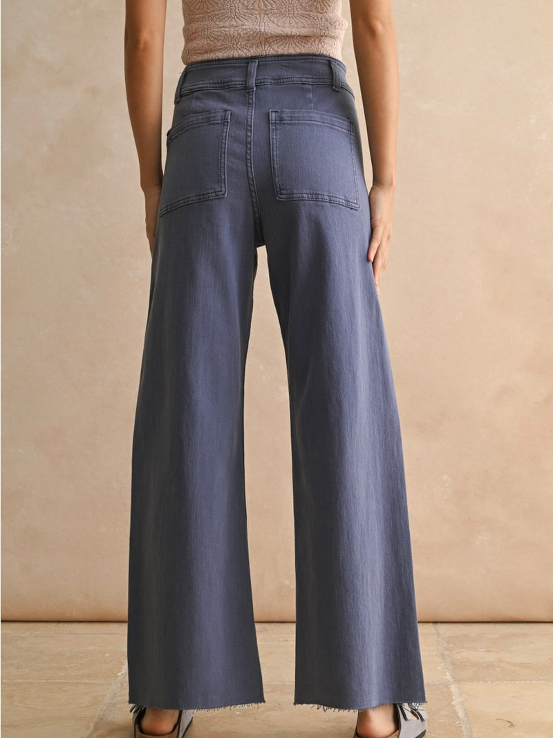 Straight Wide Leg Denim Pants in Dusty Blue
