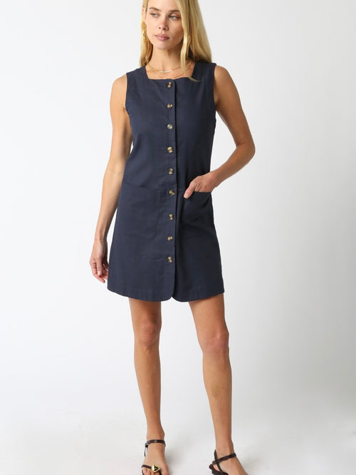 Tinley Button Dress in Navy