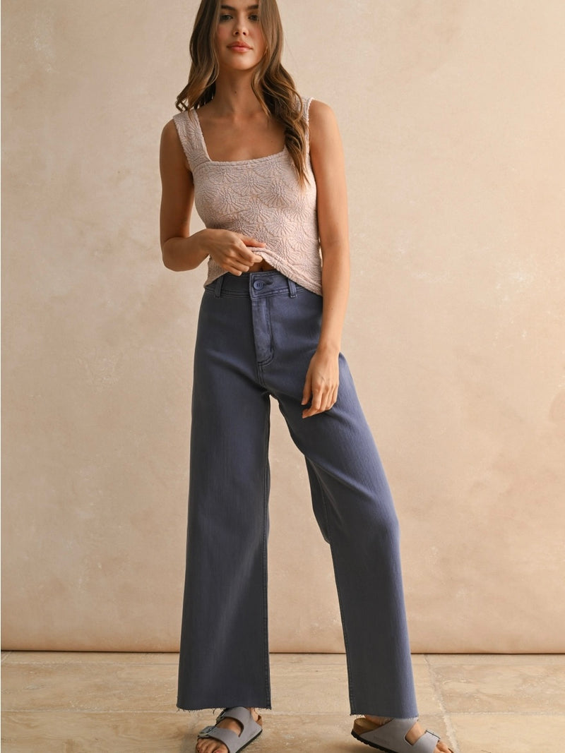 Straight Wide Leg Denim Pants in Dusty Blue