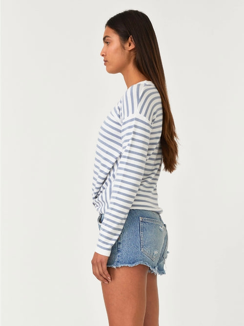 Blue Stripe Twist Front Long Sleeve Sweater
