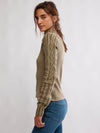 Breezy Slit Sweater Thermal Top in Fossil Dune