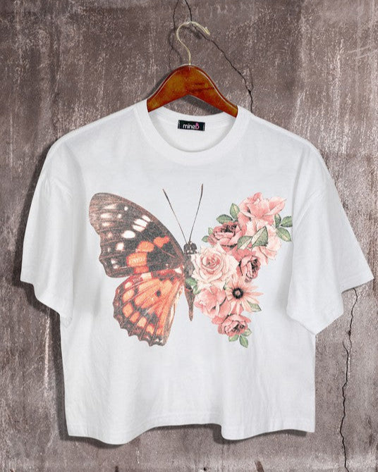 Flower Butterfly Crop Top in White