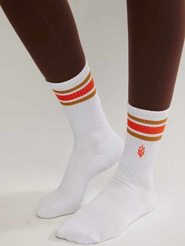 Tube Socks in White with Orange/Brown Stripes