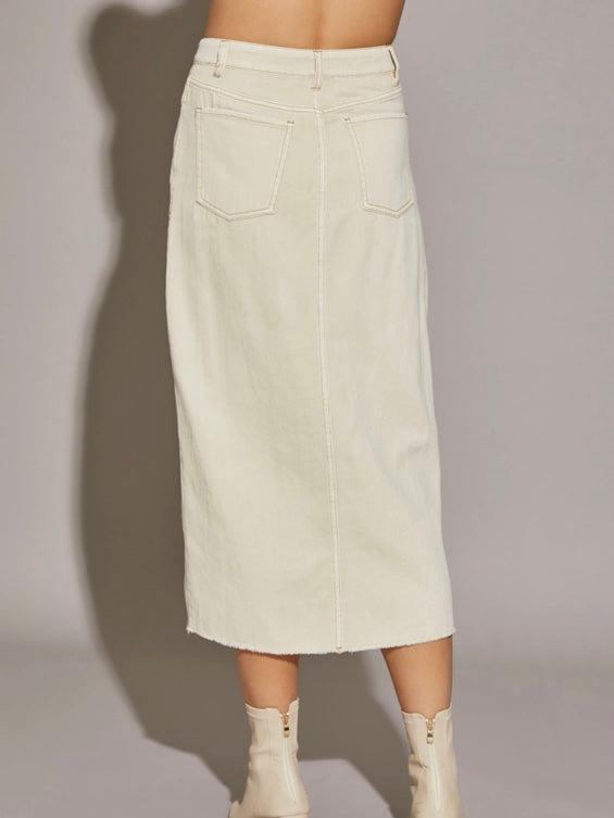 FINAL SALE Charlotte Frayed Hem Ecru Denim Midi Skirt