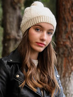 FINAL SALE Soft And Furry Pom Knit Beanie In Ivory
