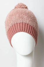 FINAL SALE Soft And Furry Pom Knit Beanie In Rose