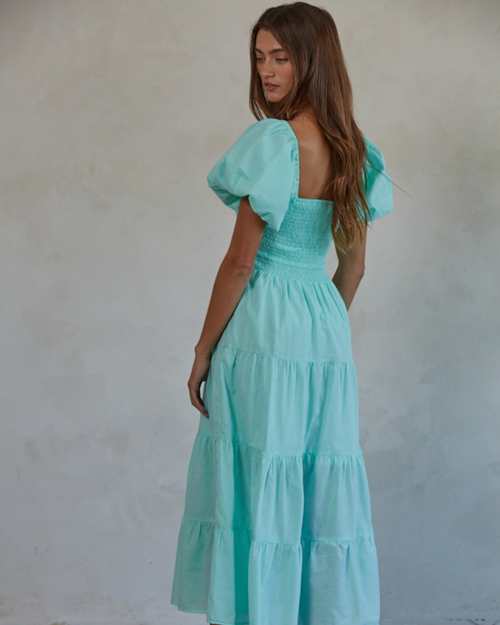 Mint Puff Sleeve Maxi Dress