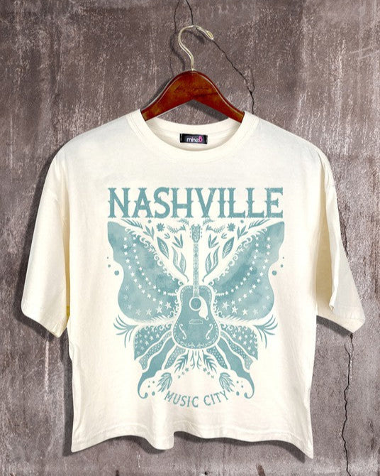 Nashville Music City Graphic Crop Tee in Ivory