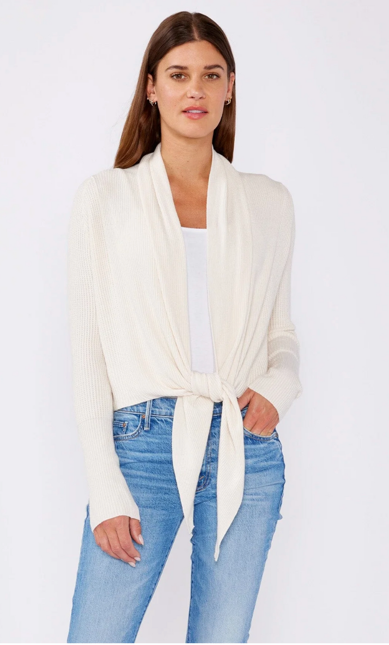 Natural Waffle Knit Tie Front Cardigan