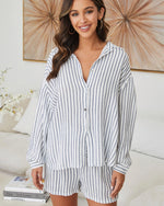Boat Day Striped Button Up in Navy